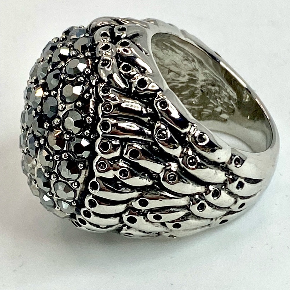 Princess AMANDA BORGHESE GUN METAL CRYSTAL RHINESTONE STATEMENT RING SZ 7